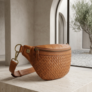 sac en cuir banane camel