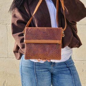 sac cuir bandoulière effet croco