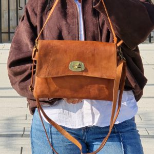 sac cuir camel bandouliere