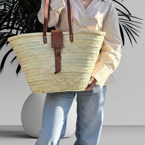 sac plage osier cuir