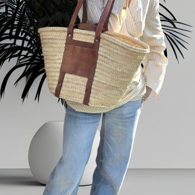 sac plage osier cuir